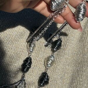 Elegant Silver and Black Wire-Wrapped Necklace